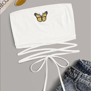 Embroidered Butterfly Graphic Self-Tie Tube Top